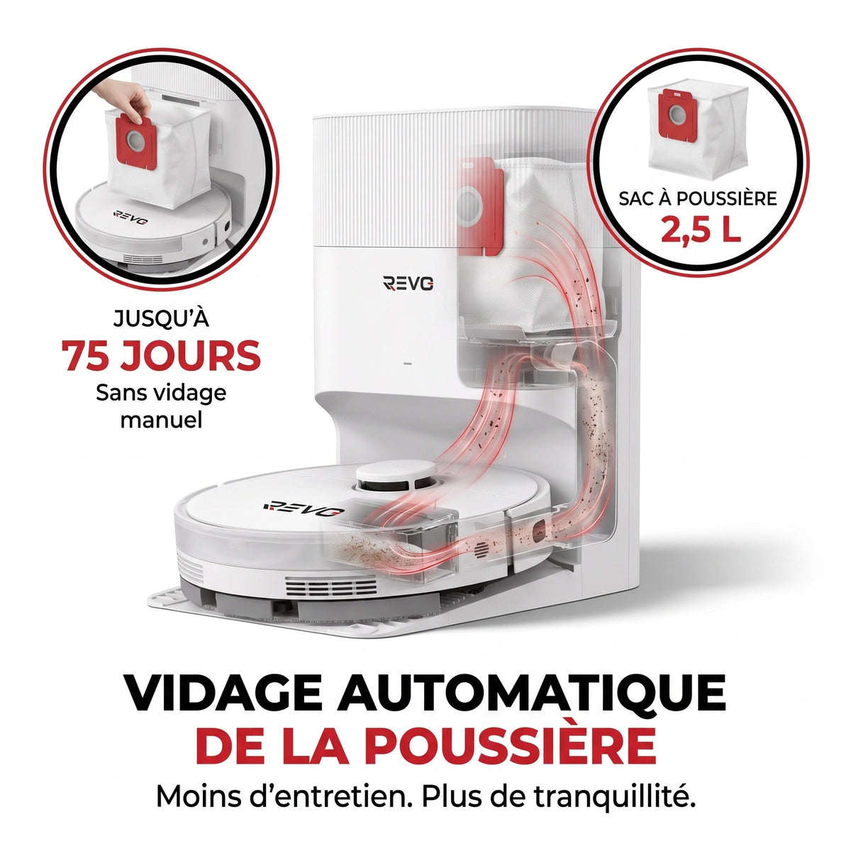 Robot Aspirateur Laveur REVO Vortex 13 –  13 000 Pa avec Station Auto-Vidage & Navigation Laser