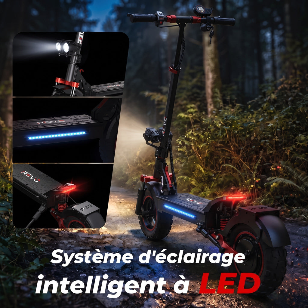 Trottinette Électrique REVO Peak – 1000 W (pointe 1200 W) – Autonomie 55 km – Batterie 48V 15Ah – Pneus 11" Tout-Terrain