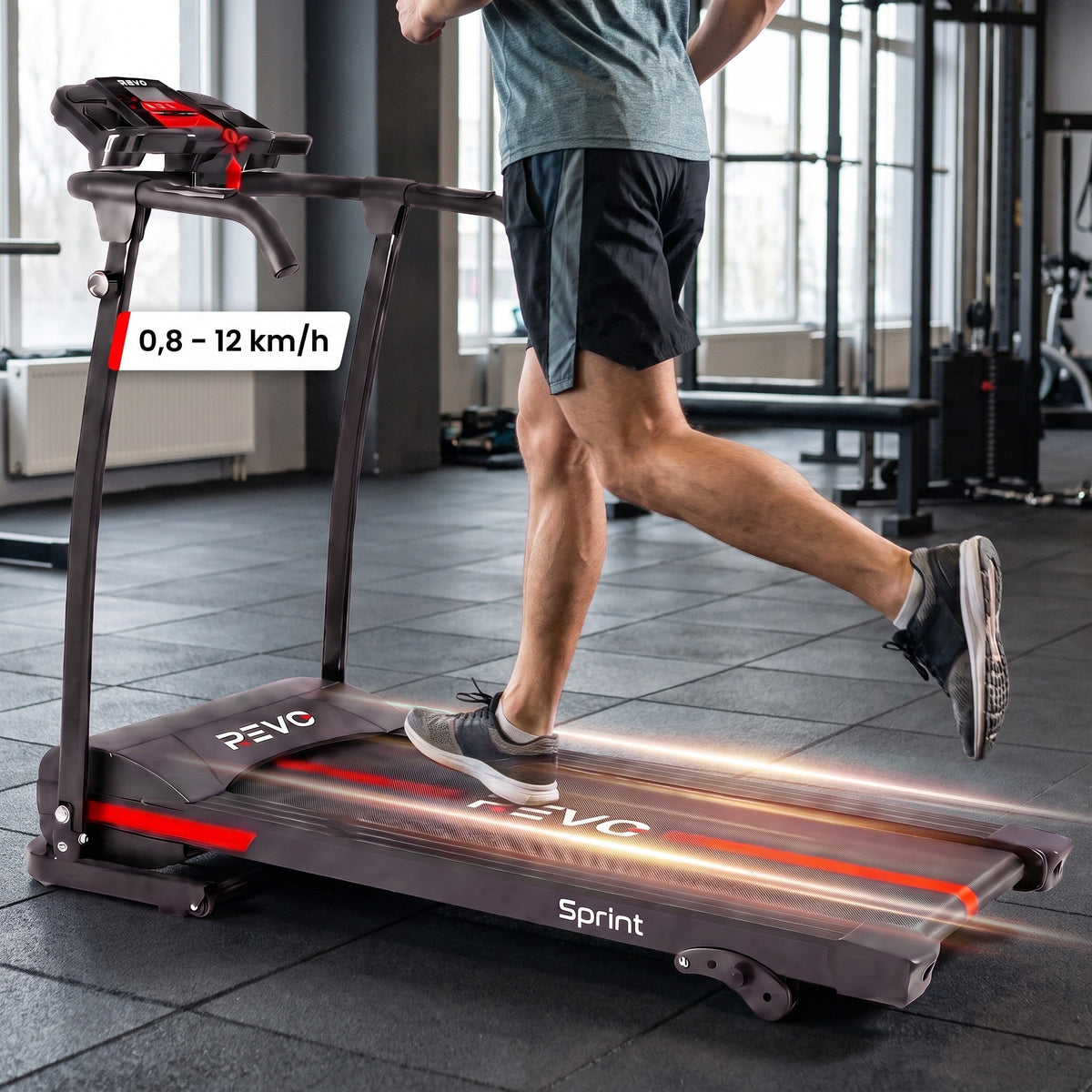 Tapis de Course Électrique REVO Sprint – 1100 W / 1,5 HP – Vitesse jusqu'à 12 km/h – Pliable – Inclinaison Réglable