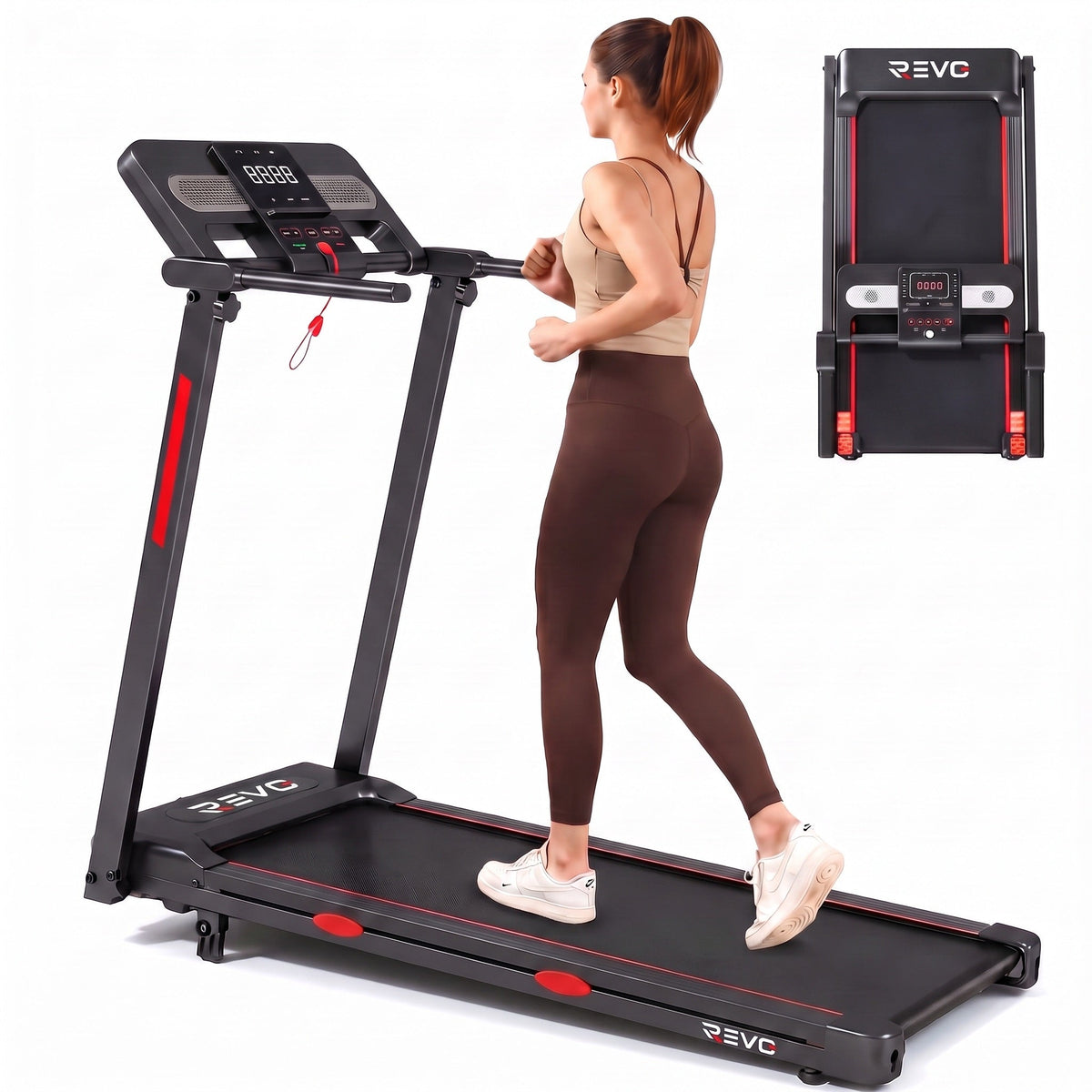 Tapis de Course Pliable REVO Vita – Moteur 3.0HP – Vitesse 1 à 14 km/h – Charge 150 kg – Bluetooth