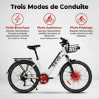 Vélo Électrique REVO Metro – 26″ – Moteur 500 W – Batterie 36 V 15 Ah – Shimano 7 Vitesses – Fourche Suspendue