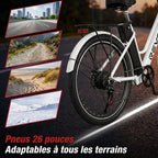 Vélo Électrique REVO Nomad 26″ – Moteur 250W – Autonomie 35–90 km – Batterie Amovible 36V 10,4Ah – 7 Vitesses – Freins à Disque
