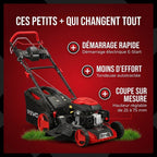 Tondeuse à Gazon Thermique Autotractée REVO Terrain 51 – 196 cm³, 51 cm, Démarrage Électrique, Hauteur de Coupe 25–75 mm, Bac 60 L, Jusqu’à 1 500 m²