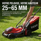 Tondeuse à Gazon sans Fil REVO Verde 33 – 18 V – Coupe 33 cm – 5 Hauteurs 25–65 mm – Bac 35 L – Jusqu’à 300 m²