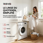 Lave-Linge Hublot REVO Élégance 8 – Machine à Laver 8 kg – Classe A – 1400 tr/min – 15 Programmes, Vapeur & Format Slim