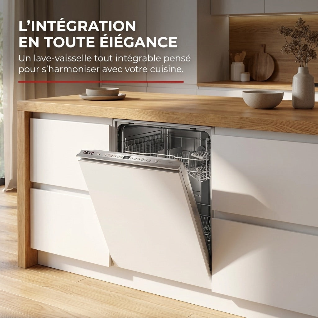 Lave-Vaisselle Tout Intégrable REVO Integra 60 – 60 cm – 6 Programmes – 3 Options – 48 dB – Panier Réglable 3 Hauteurs