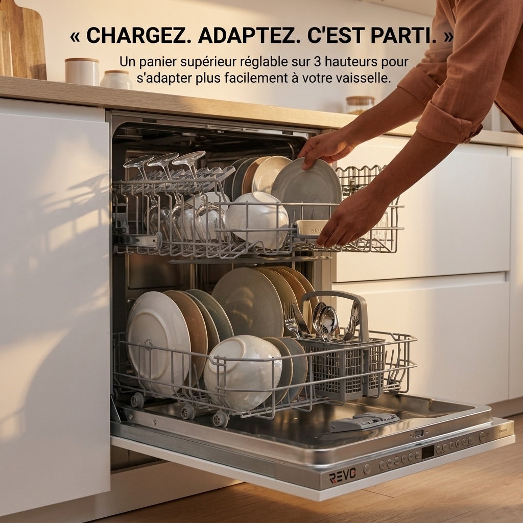 Lave-Vaisselle Tout Intégrable REVO Integra 60 – 60 cm – 6 Programmes – 3 Options – 48 dB – Panier Réglable 3 Hauteurs
