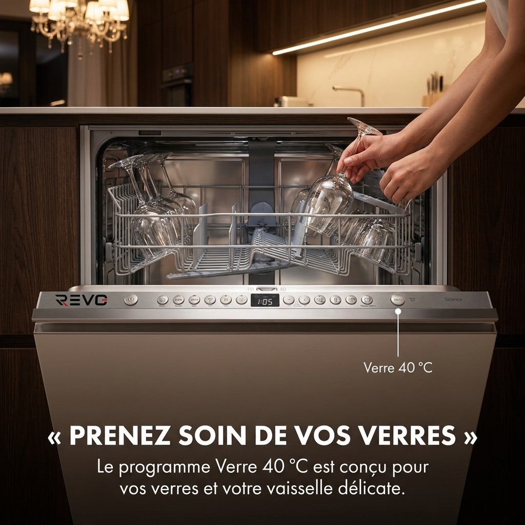 Lave-Vaisselle Tout Intégrable REVO Integra 60 – 60 cm – 6 Programmes – 3 Options – 48 dB – Panier Réglable 3 Hauteurs