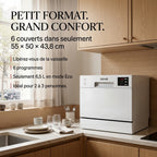 Lave-Vaisselle Compact REVO Compacta 6 – 6 Couverts – 6 Programmes – 47 dB – Cycle Rapide 30 min – Blanc