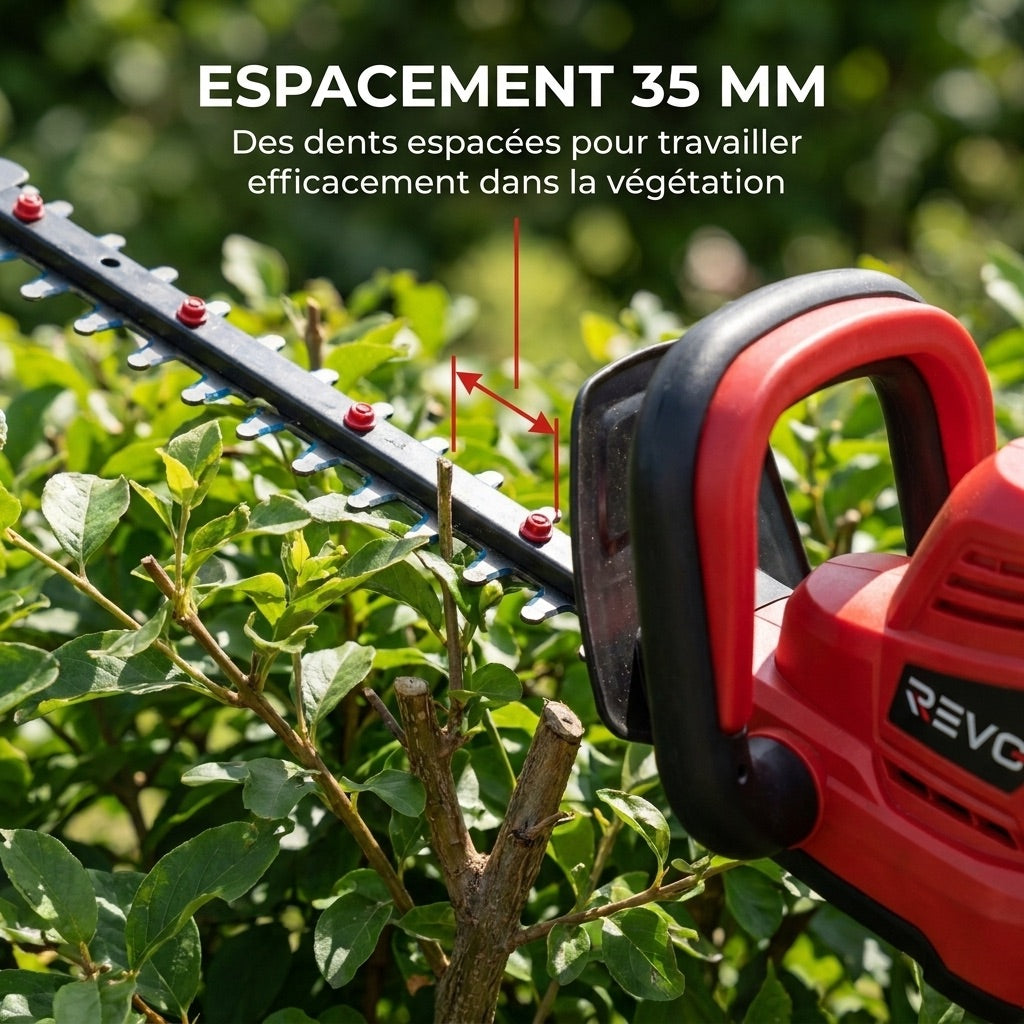 Taille-Haie Sans Fil REVO Vektor 50 – 18 V – Lame 50 cm – Moteur Sans Charbon – 3 Vitesses – Espacement 35 mm