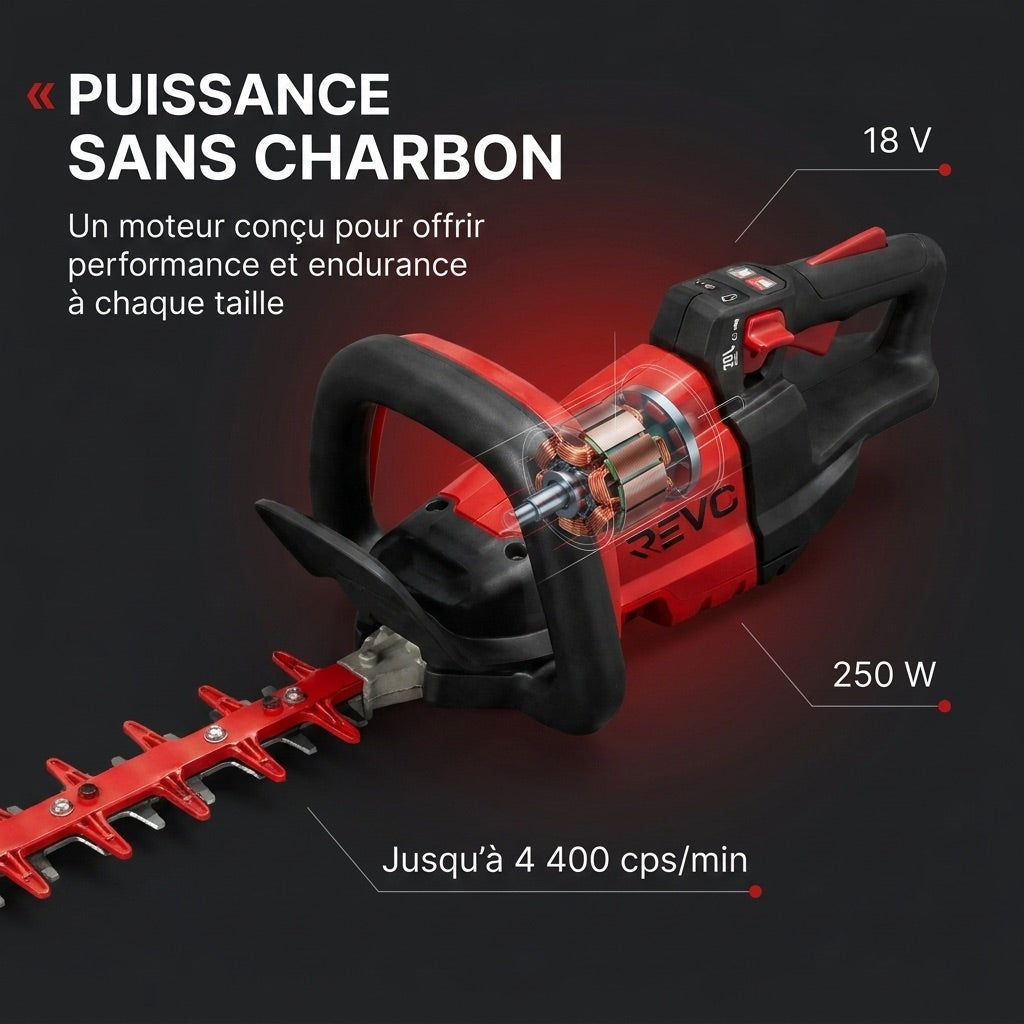Taille-Haie Sans Fil REVO Stratos 60 – 18 V – Lame 60 cm – Moteur Sans Charbon – 4 400 cps/min – Espacement 35 mm