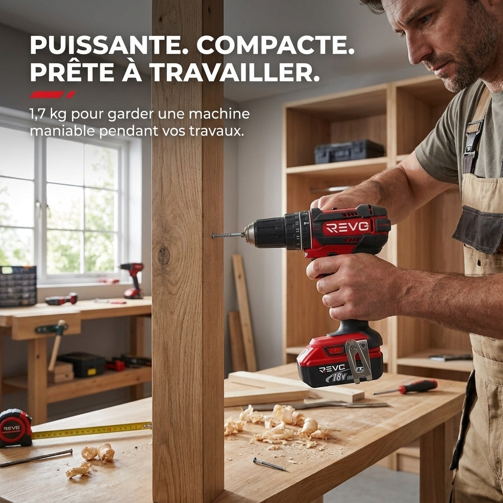 Perceuse à Percussion Sans Fil REVO Torq 62 – 18 V – 62 Nm – 3 Batteries 4,0 Ah – 2 Vitesses