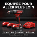 Perceuse à Percussion Sans Fil REVO Torq 62 – 18 V – 62 Nm – 3 Batteries 4,0 Ah – 2 Vitesses