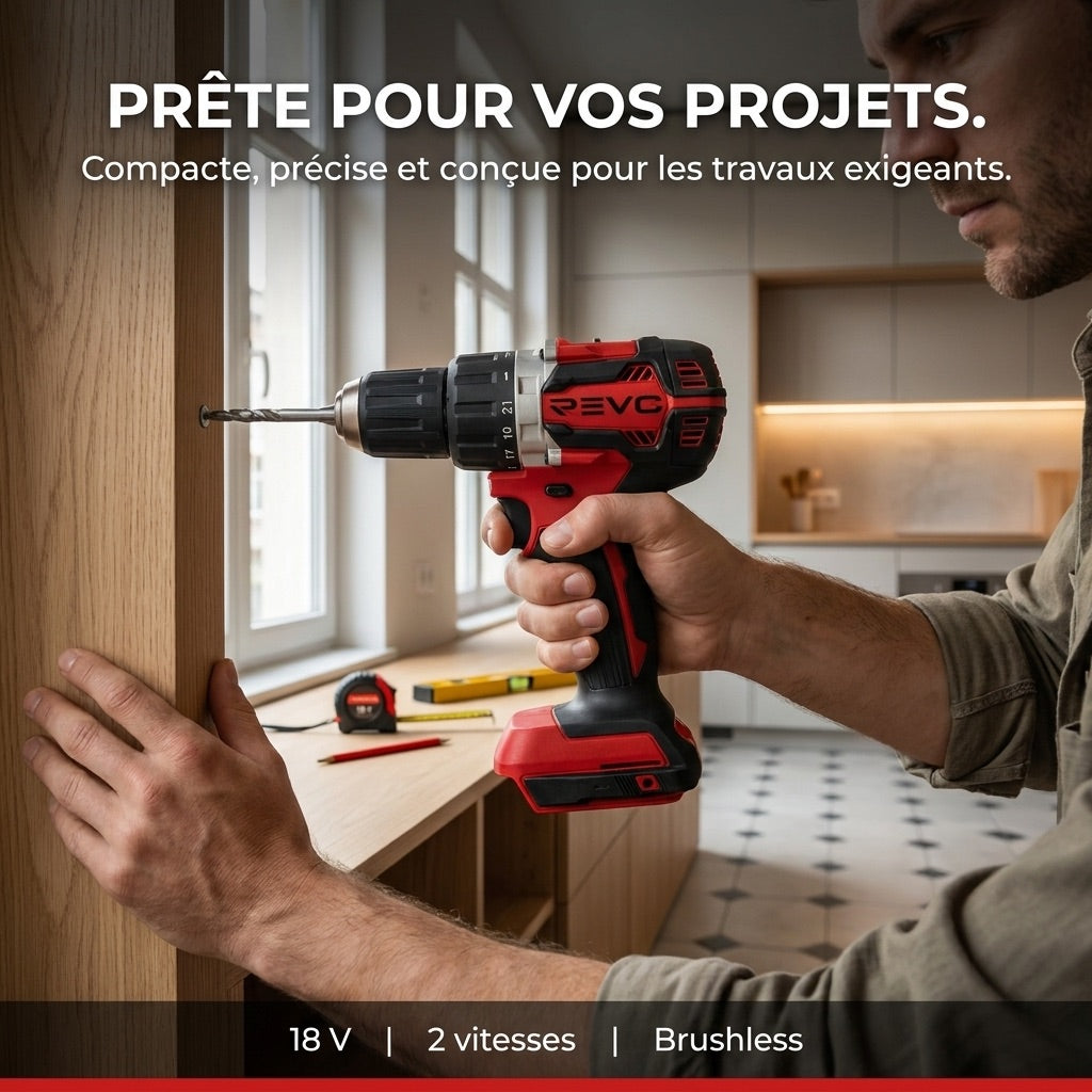 Perceuse-Visseuse Sans Fil REVO Vortex 54 – 18 V – 54 Nm – Moteur Brushless – 2 Vitesses – Mandrin 13 mm – Produit Seul