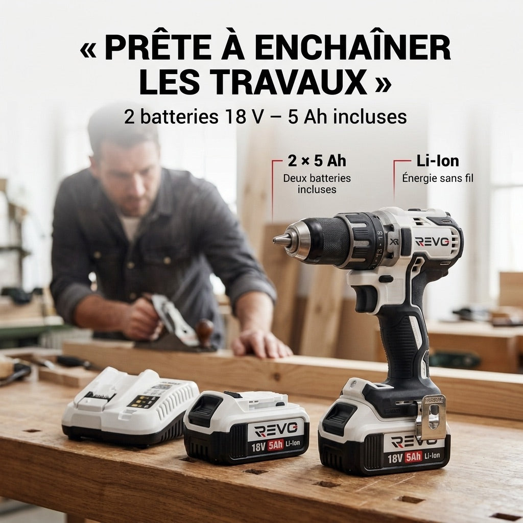 Perceuse-Visseuse Sans Fil REVO Striker 70 – 18 V – 70 Nm – 2 Batteries 5 Ah – Brushless – Mandrin 13 mm – Coffret Inclus