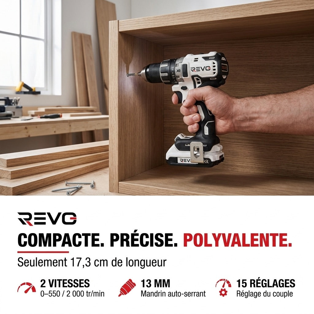 Perceuse-Visseuse Sans Fil REVO Striker 70 – 18 V – 70 Nm – 2 Batteries 5 Ah – Brushless – Mandrin 13 mm – Coffret Inclus