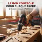 Perceuse-Visseuse Sans Fil REVO Pivot 35 – 12 V – 35 Nm – Brushless – 4 Accessoires Interchangeables – Mandrin 10 mm – Coffret Inclus