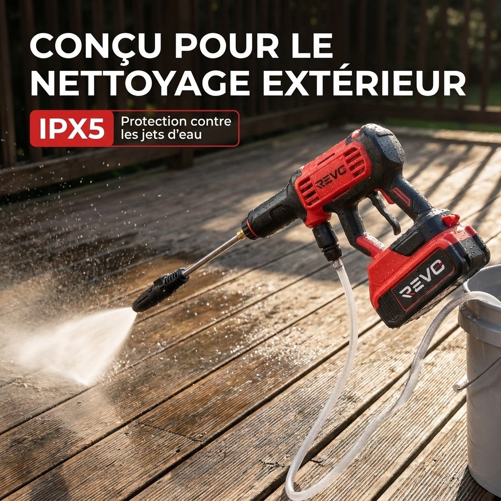 Nettoyeur Haute Pression Sans Fil REVO Jetra 24 – Pression 24 Bar – Auto-Amorçage – IPX5 – Accessoires Inclus