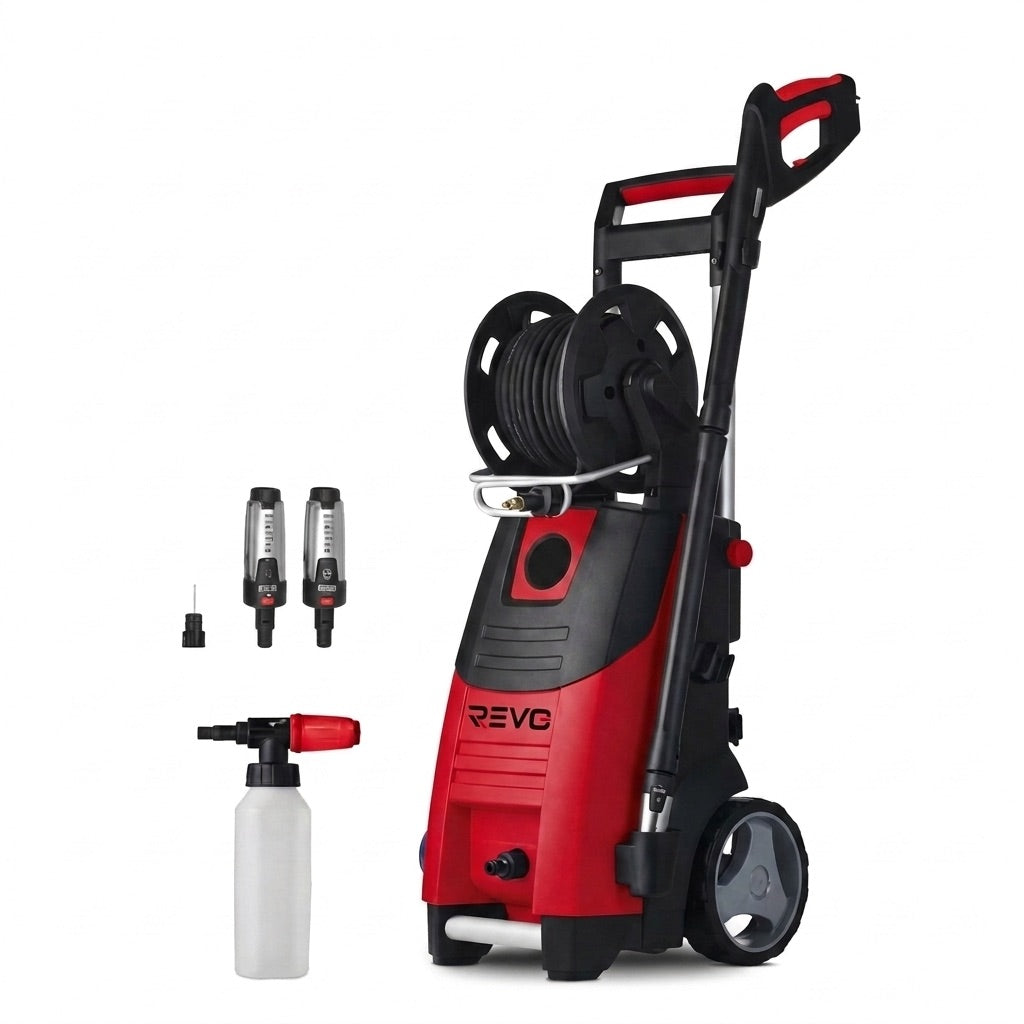 Nettoyeur Haute Pression REVO Forge 200 – 3 300 W – 200 Bar – 650 L/h – Flexible 15 m avec Enrouleur