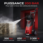 Nettoyeur Haute Pression REVO Forge 200 – 3 300 W – 200 Bar – 650 L/h – Flexible 15 m avec Enrouleur