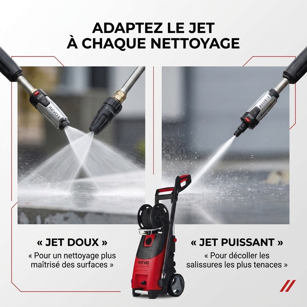 Nettoyeur Haute Pression REVO Forge 200 – 3 300 W – 200 Bar – 650 L/h – Flexible 15 m avec Enrouleur