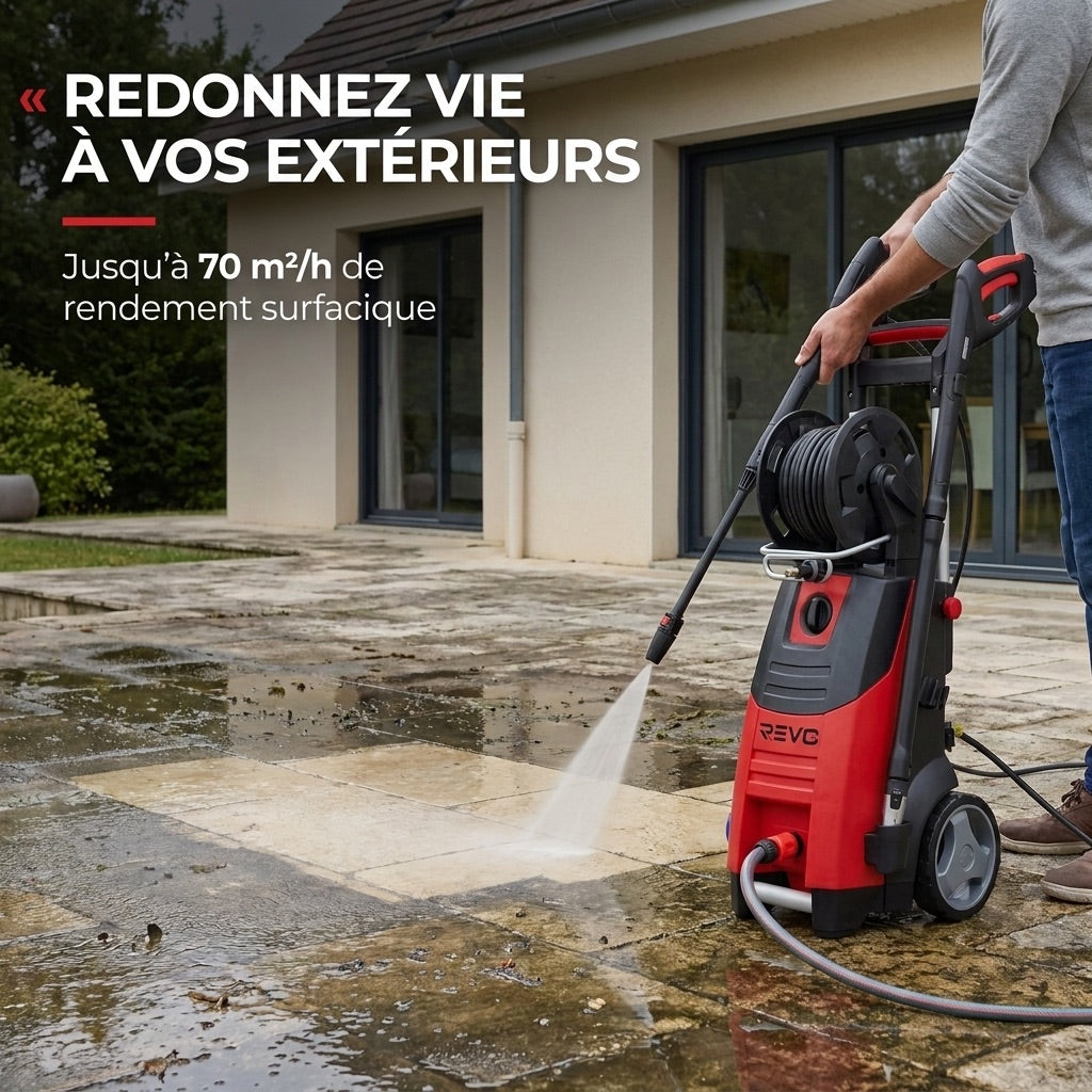 Nettoyeur Haute Pression REVO Forge 200 – 3 300 W – 200 Bar – 650 L/h – Flexible 15 m avec Enrouleur
