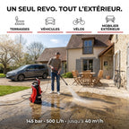 Nettoyeur Haute Pression REVO Vortex 145 – 145 Bar – 500 L/h – 40 m²/h – Flexible 10 m & Contrôle de Pression