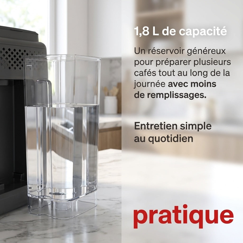 Machine à Café à Grains REVO Prestigio – Expresso Broyeur Automatique 1 500 W – 20 Boissons Chaudes & Glacées – Carafe à Lait – 4 Profils – 1,8 L