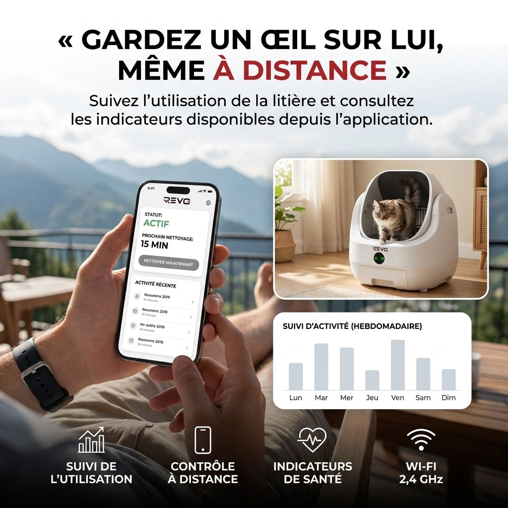 Litière Autonettoyante pour Chats REVO Alvya 9 – Conception Ouverte – Bac Hermétique 9 L – Application Wi‑Fi & Nettoyage Profond