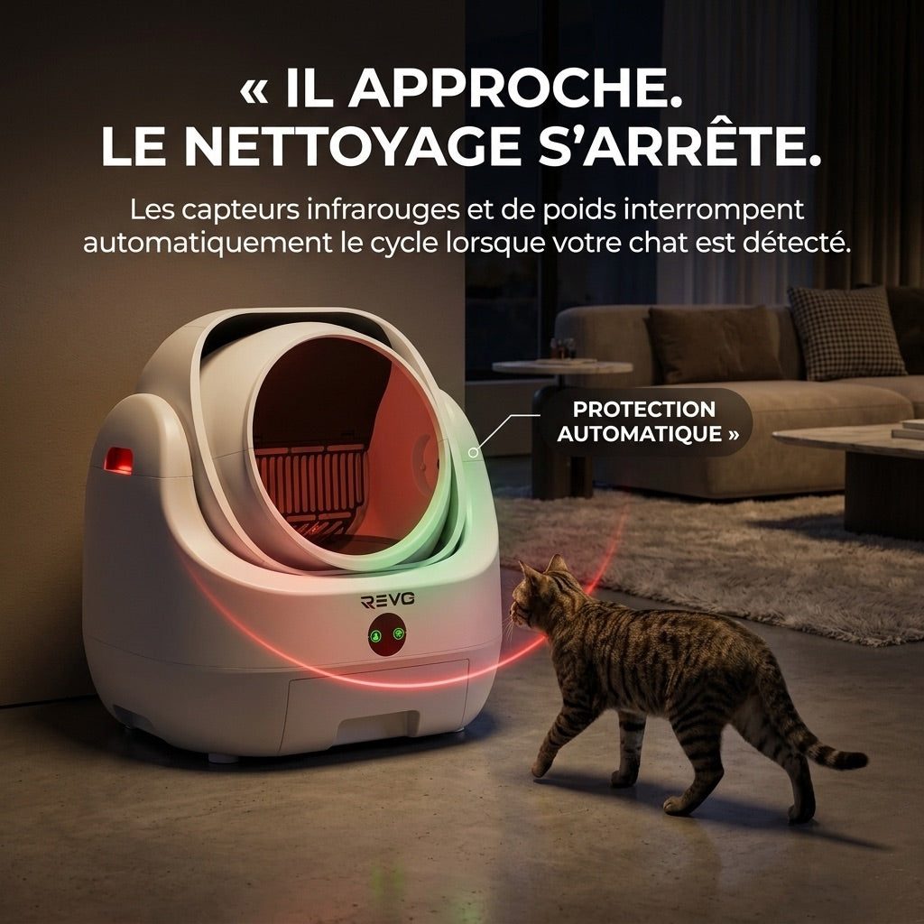 Litière Autonettoyante pour Chats REVO Alvya 9 – Conception Ouverte – Bac Hermétique 9 L – Application Wi‑Fi & Nettoyage Profond