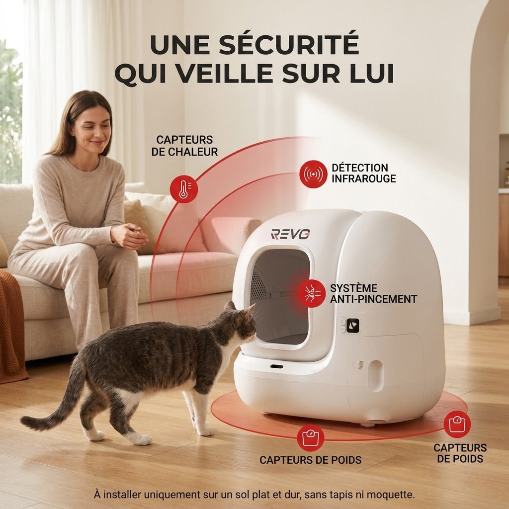 Litière Autonettoyante pour Chats REVO Elyra 76 – Capacité 76 + 7 L – Application Wi‑Fi – Triple Désodorisation – Sécurité Multicapteurs