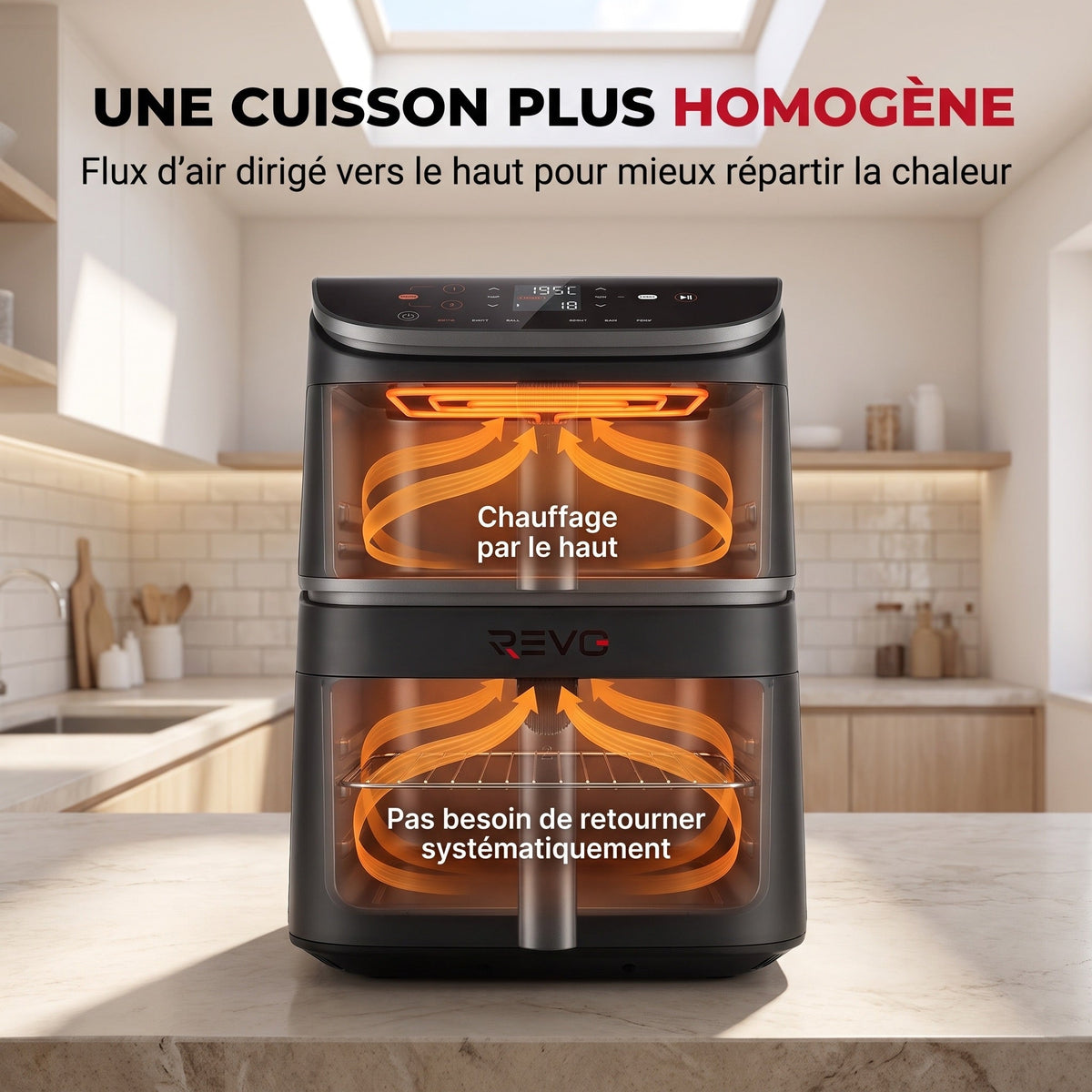 Air Fryer REVO DuoChef 10 – 10,8 L – Double Zone Verticale – 3 Niveaux de Cuisson – 6-en-1 – 2 630 W