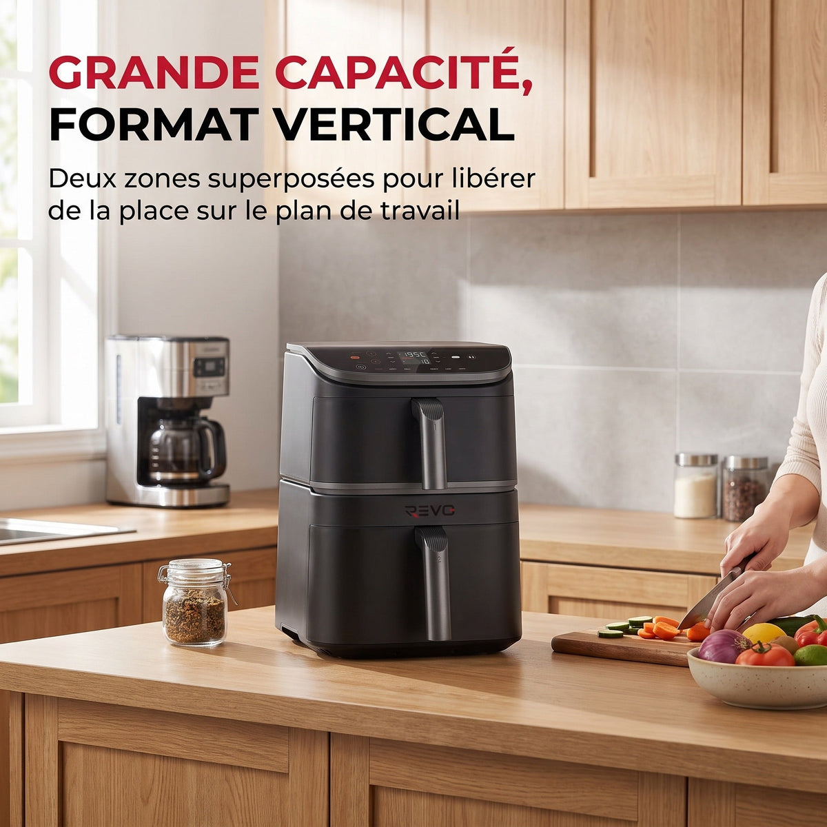 Air Fryer REVO DuoChef 10 – 10,8 L – Double Zone Verticale – 3 Niveaux de Cuisson – 6-en-1 – 2 630 W