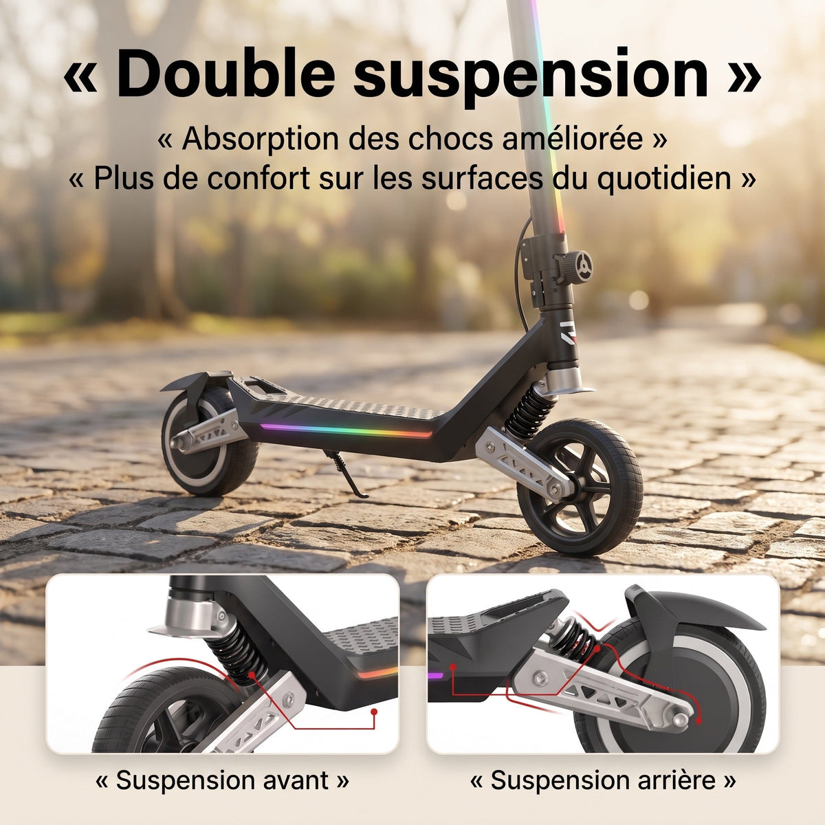 Trottinette Électrique Enfant REVO MiniPulse 16 – 6 à 12 Ans – 5/10/16 km/h – Autonomie 9 km – Double Suspension – Bluetooth & LED