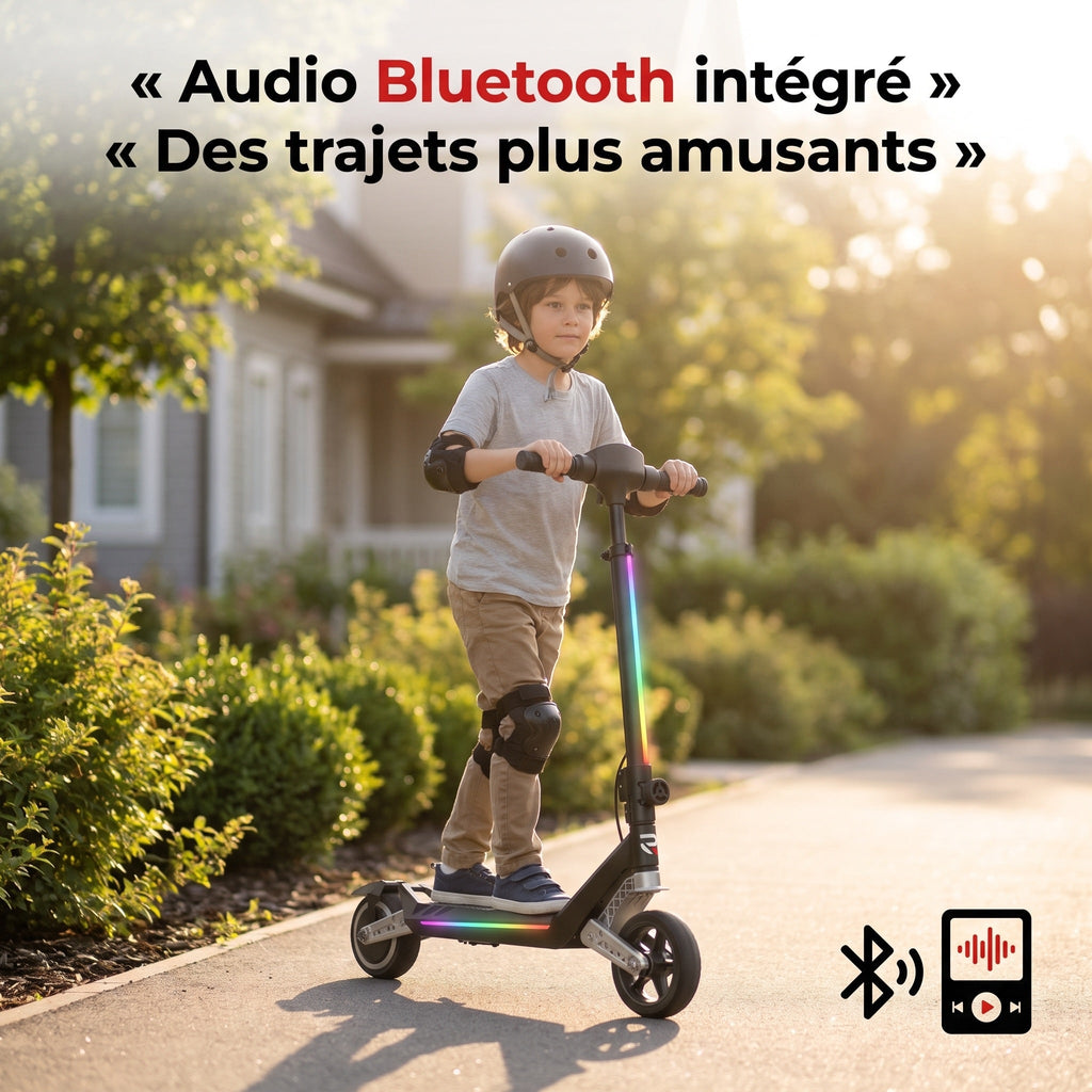 Trottinette Électrique Enfant REVO MiniPulse 16 – 6 à 12 Ans – 5/10/16 km/h – Autonomie 9 km – Double Suspension – Bluetooth & LED