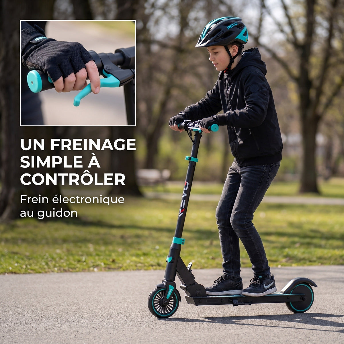 Trottinette Électrique Enfant REVO MiniRide 250 – 250 W – Jusqu’à 20 km/h – Autonomie jusqu’à 16 km – Pliable