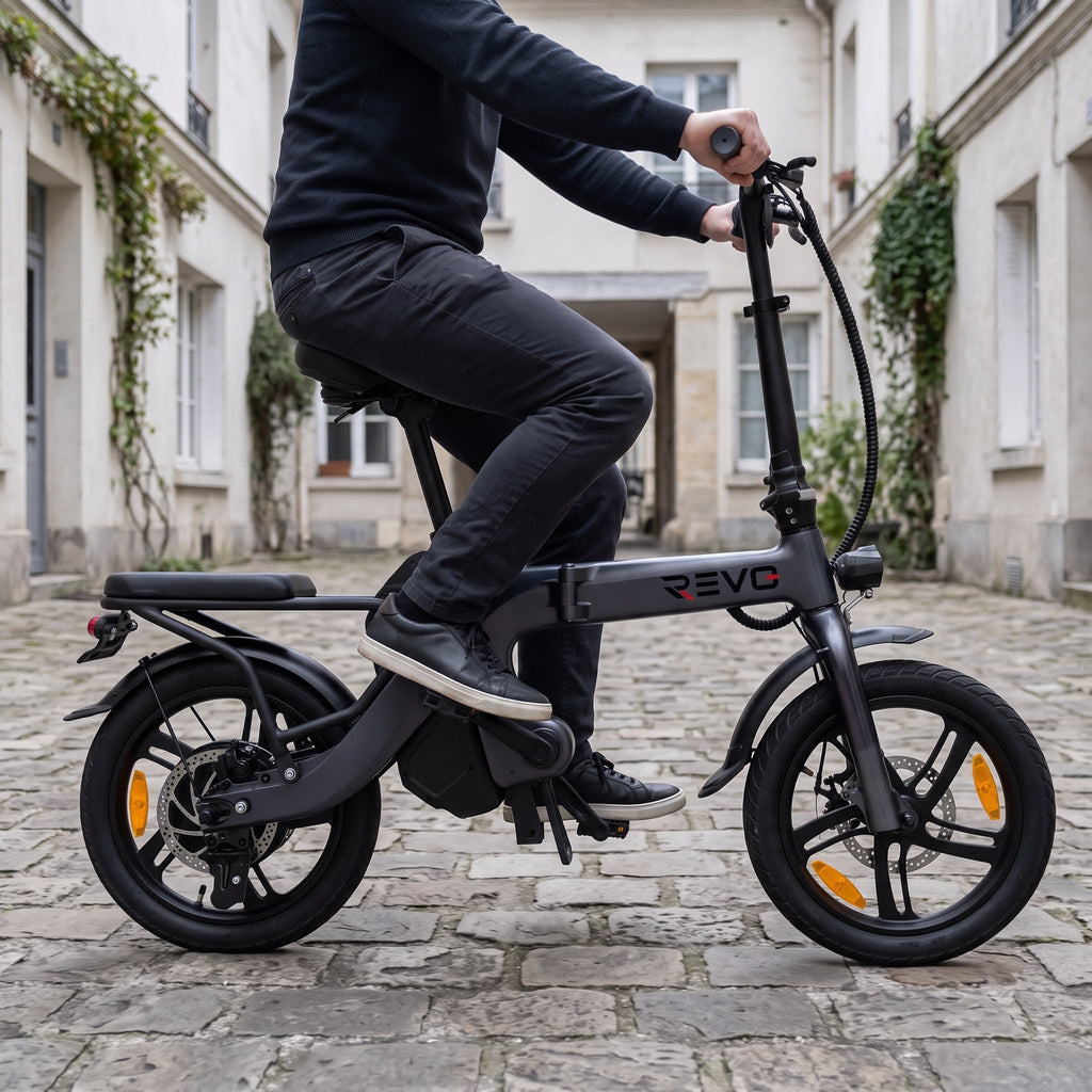 Draisienne Électrique Pliable REVO Velix 16 – Roues 16" – Batterie Amovible 10,4 Ah – Freins à Disque Avant & Arrière