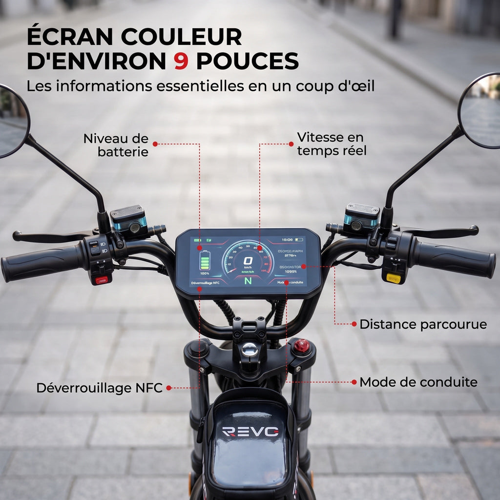 Draisienne Électrique REVO Drivon 1500 – Jusqu’à 1500 W – Autonomie jusqu’à 72 km – Batterie 48 V 15,6 Ah – NFC & Freins Hydrauliques