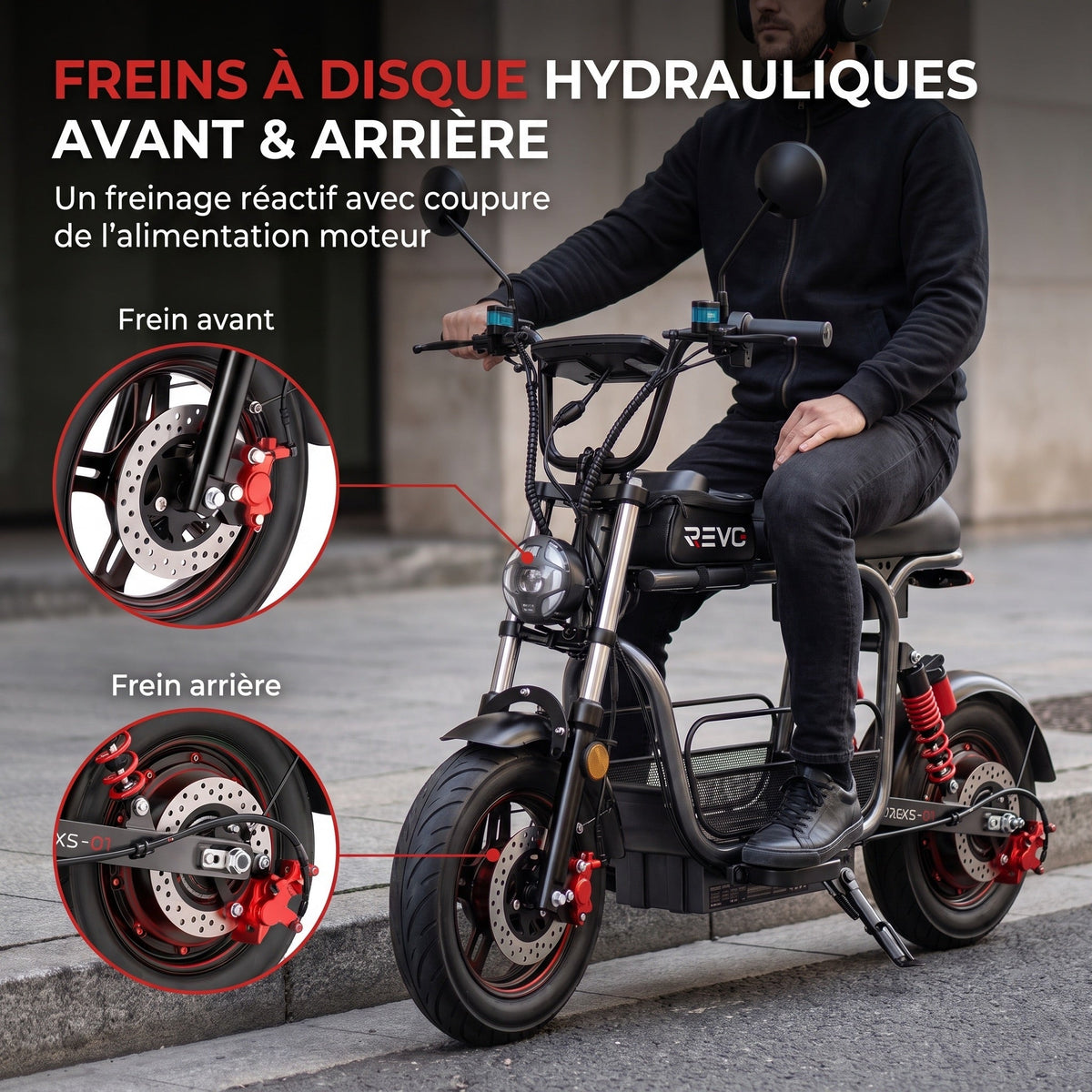 Draisienne Électrique REVO Drivon 1500 – Jusqu’à 1500 W – Autonomie jusqu’à 72 km – Batterie 48 V 15,6 Ah – NFC & Freins Hydrauliques