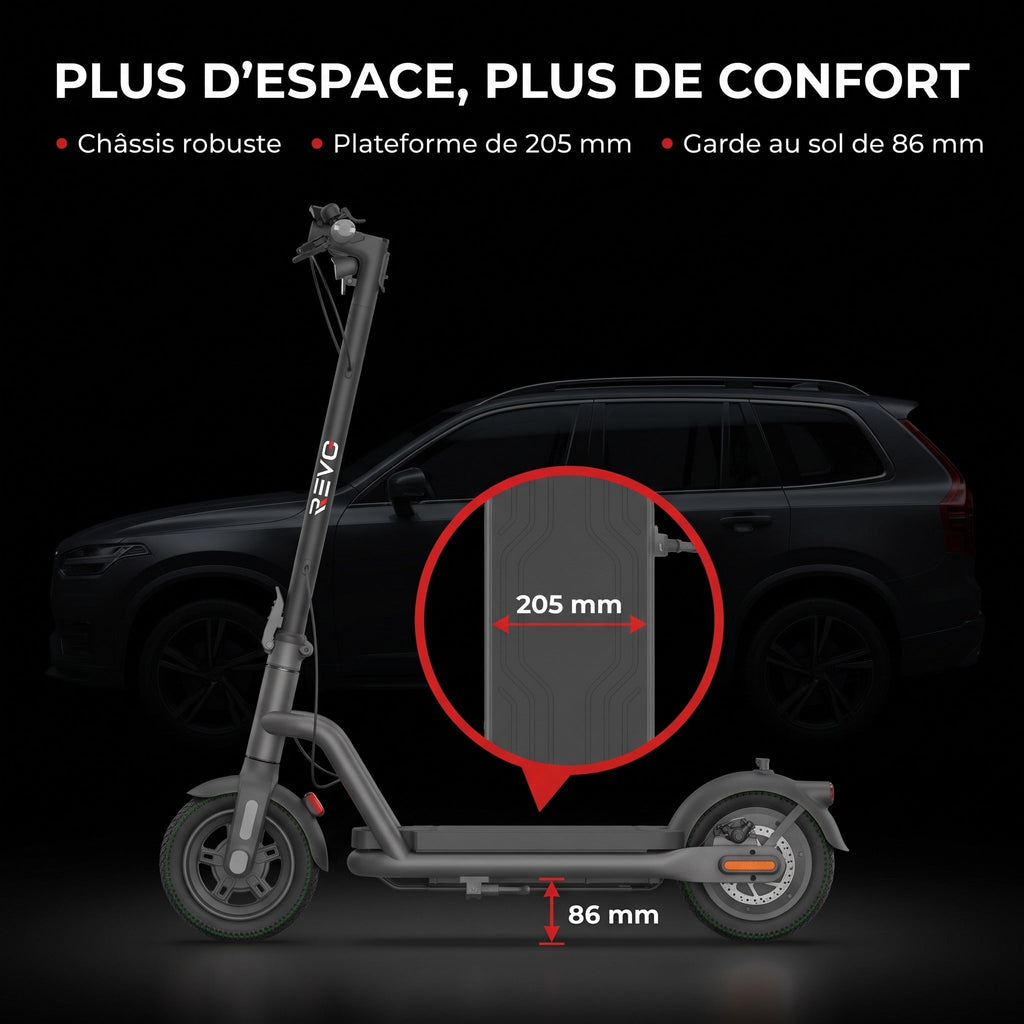 Trottinette Électrique REVO Roam 65 – 1000 W Max – Autonomie jusqu’à 65 km – Batterie 46,8 V 12,5 Ah – Pneus Tout-Terrain 10,5″ & Application