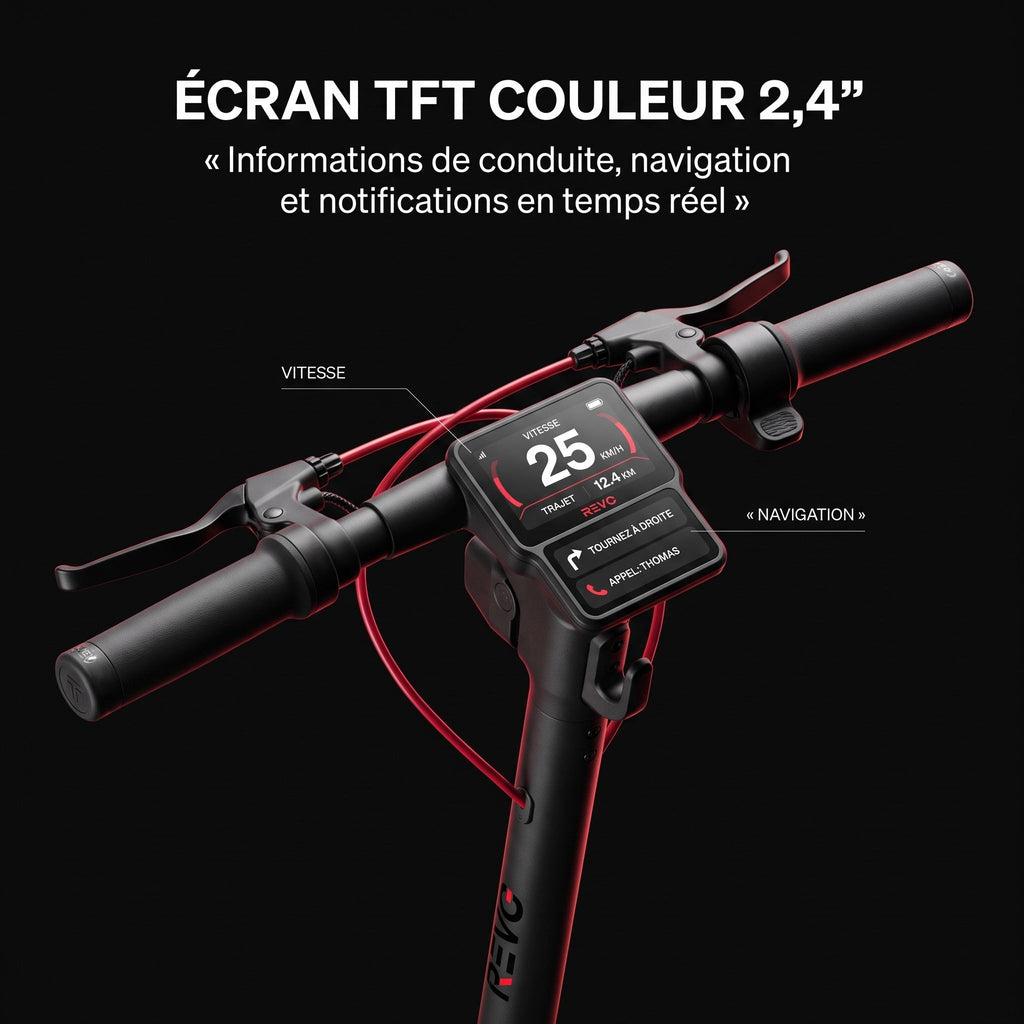 Trottinette Électrique REVO Elevon 80 – 2 000 W – 25 km/h – Autonomie jusqu’à 80 km – Pneus 11″ – Écran TFT 2,4″