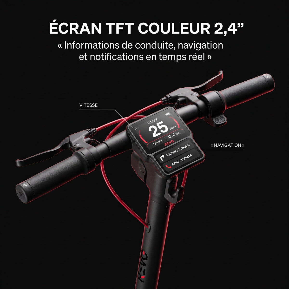 Trottinette Électrique REVO Elevon 80 – 2 000 W – 25 km/h – Autonomie jusqu’à 80 km – Pneus 11″ – Écran TFT 2,4″