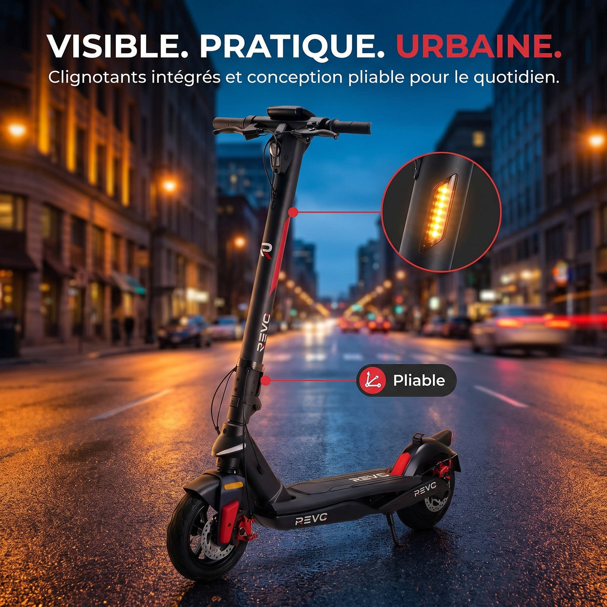 Trottinette Électrique REVO Altura 50 – 350 W – Autonomie 50 km – Batterie 468 Wh – Roues 10″ – Clignotants Intégrés