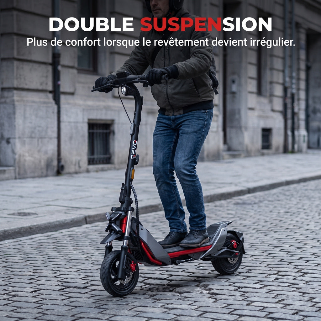 Trottinette Électrique REVO Vanguard 11 – 25 km/h – Pneus Tout-Terrain 11″ – Double Suspension – Charge 120 kg