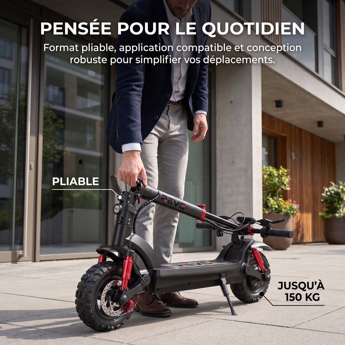 Trottinette Électrique REVO Stride 60 – Autonomie jusqu’à 60 km – Batterie 48 V 15 Ah – Pneus 11″ Tout-Terrain – Double Suspension