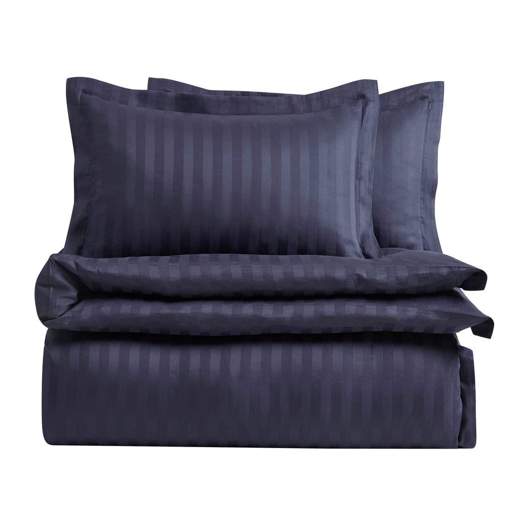 Dusklia - Hotel Satin Stripe 200 Thread Count Duvet Cover - Navy