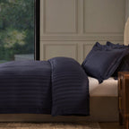 Dusklia - Hotel Satin Stripe 200 Thread Count Duvet Cover - Navy