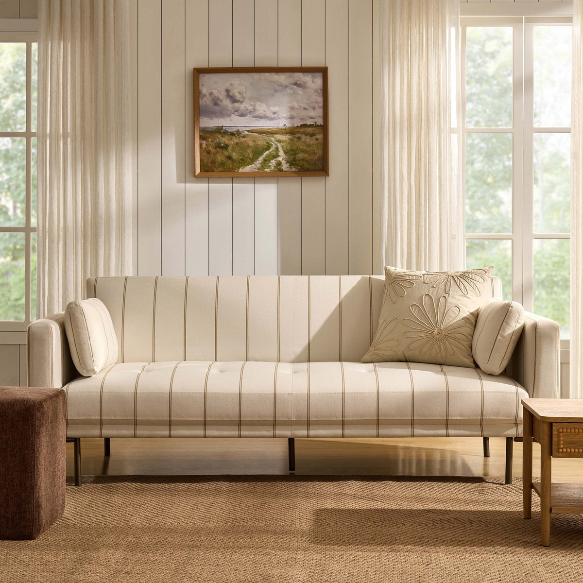 Dusklia - Hudson Click Clack Sofa Bed - Thin Natural Stripe