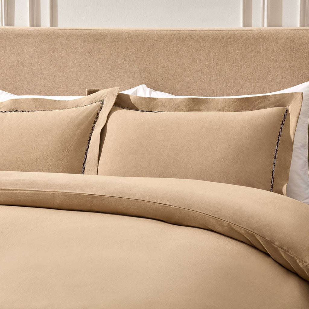 Dusklia - Imogen 100% Cotton Ladder Edge Duvet Cover & Pillowcase Set - Light Taupe