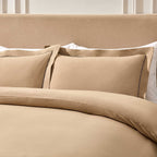 Dusklia - Imogen 100% Cotton Ladder Edge Duvet Cover & Pillowcase Set - Light Taupe